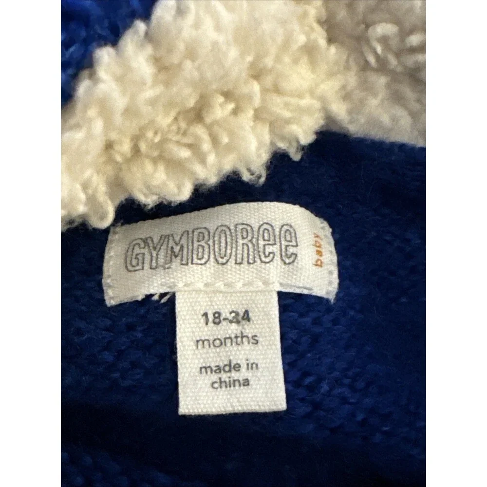 Gymboree Boys Sweater Pullover Size 12-18 Months Blue 1/4 Button Faux Sherpa